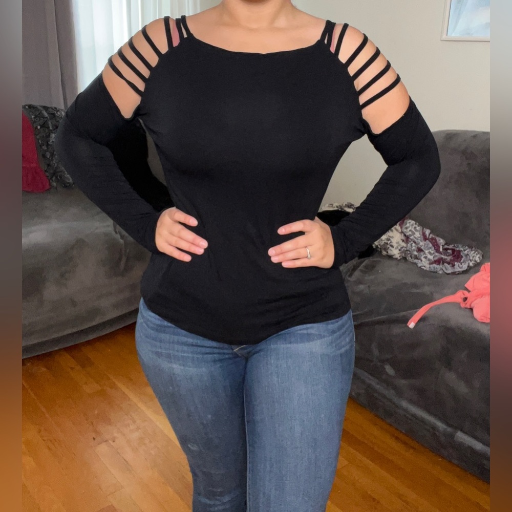 Sexy open cut blouse black